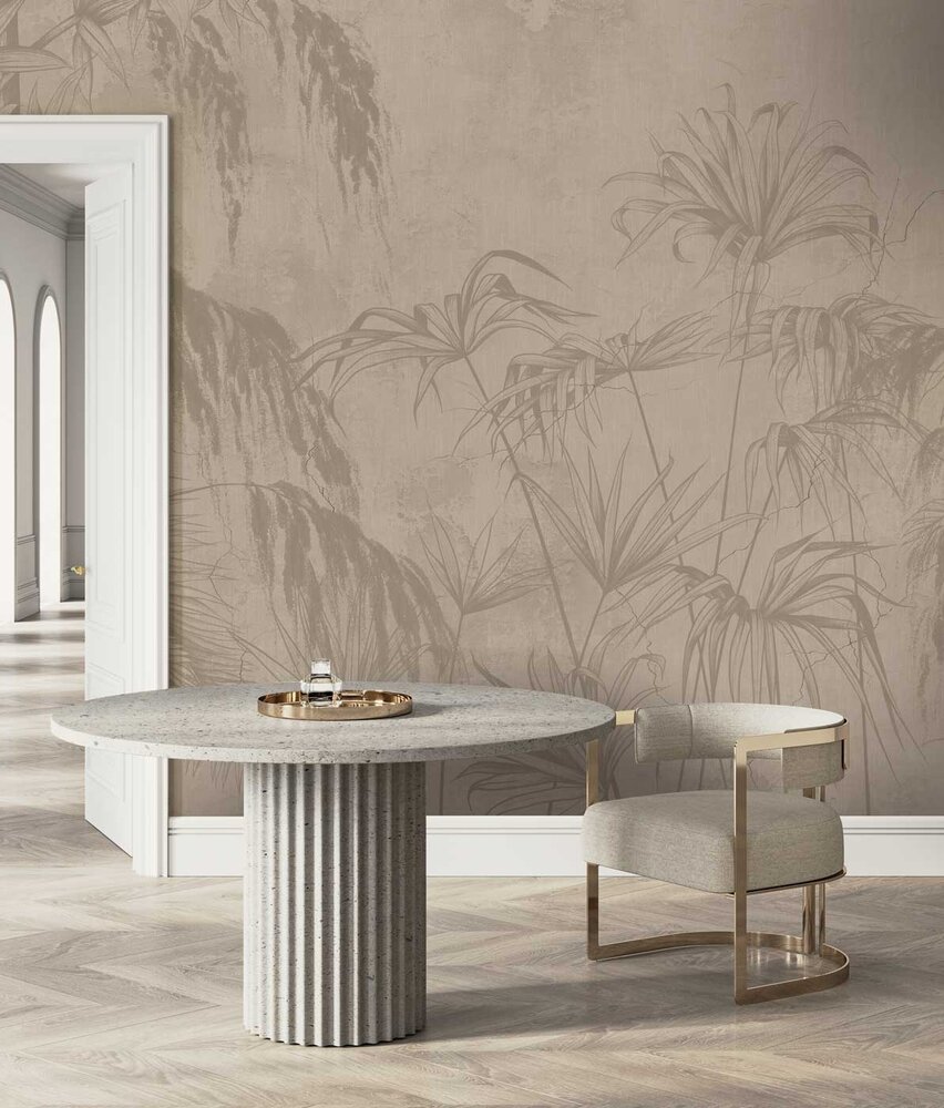 Japandi wallpaper Zen Leaf Impressions, sand, washable