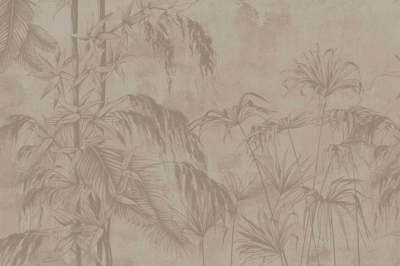 Japandi behang Zen Leaf Impressions, zand, afwasbaar