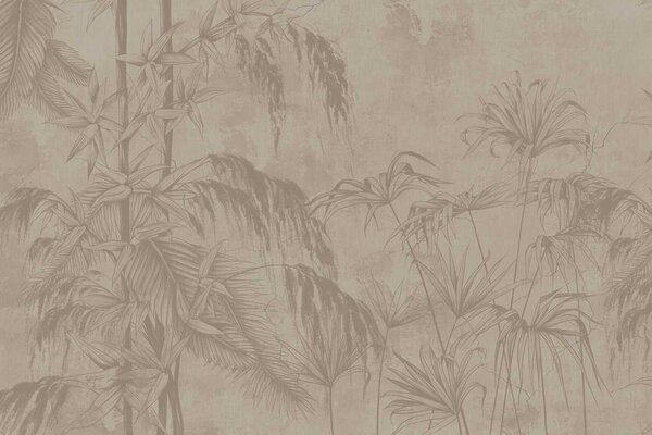 Japandi behang Zen Leaf Impressions, zand, afwasbaar