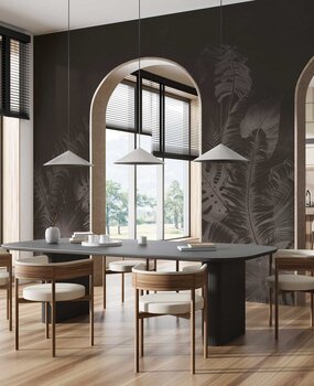 Abstract behang Lush Leaf Symphony, bruin, afwasbaar