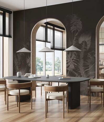 Abstrakte Tapete Lush Leaf Symphony, braun, waschbar