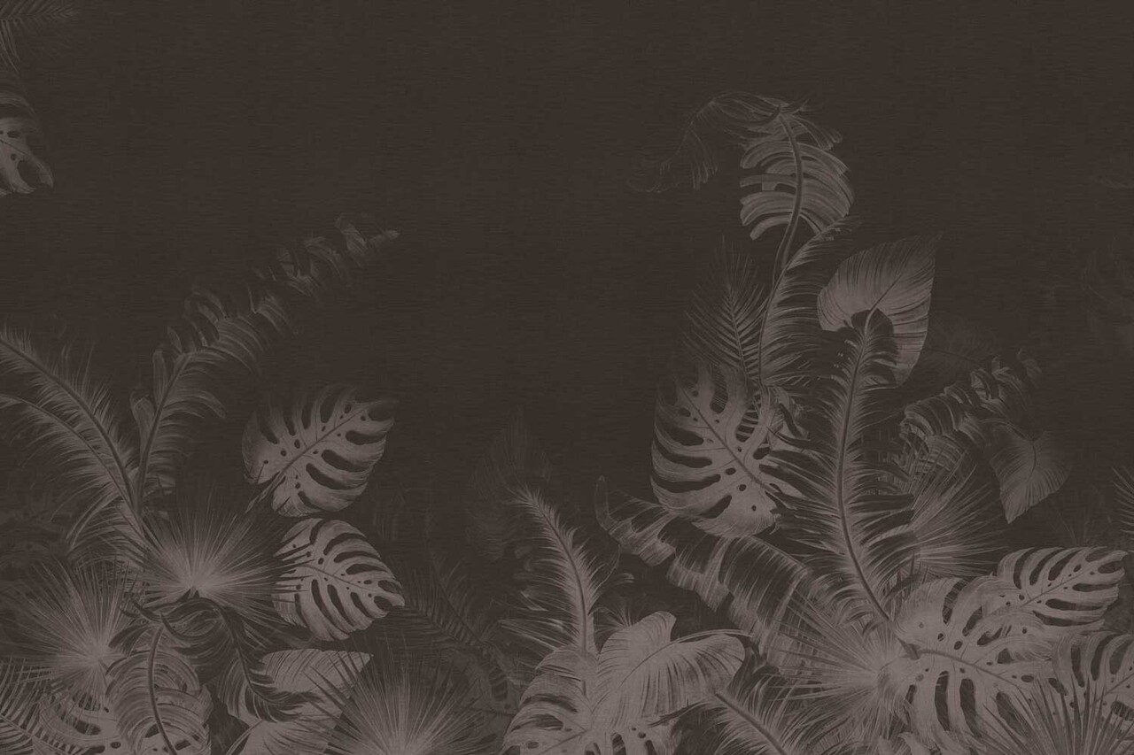 Abstract behang Lush Leaf Symphony, bruin, afwasbaar Abstract behang Lush Leaf Symphony, bruin, afwasbaar