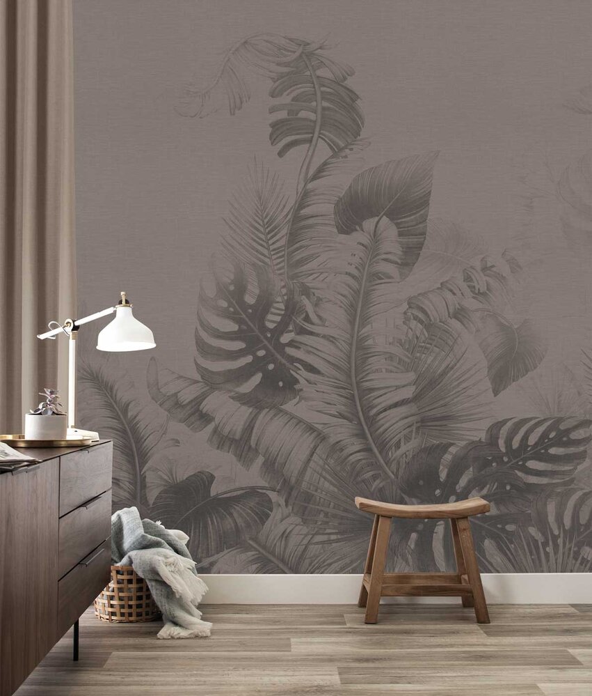 Blättertapete, Monstera Jungle, Taupe, waschbar Blättertapete, Monstera Jungle, Taupe, waschbar