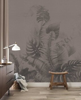 Bladeren behang, Monstera Jungle, taupe, afwasbaar Bladeren behang, Monstera Jungle, taupe, afwasbaar