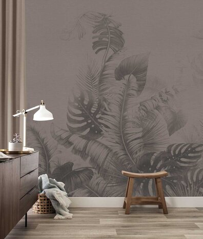 Bladeren behang, Monstera Jungle, taupe, afwasbaar