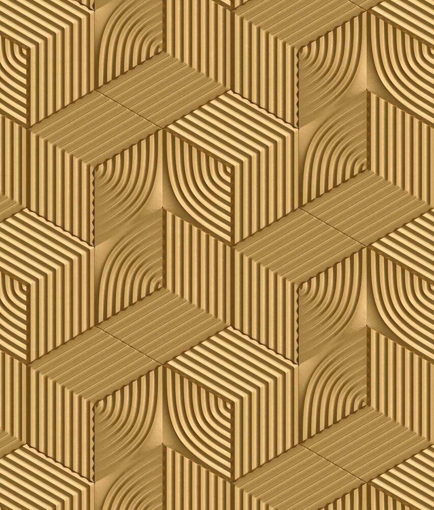 Geometrisch behang Gilded Geometric Elegance, goud, afwasbaar Geometrisch behang Gilded Geometric Elegance, goud, afwasbaar