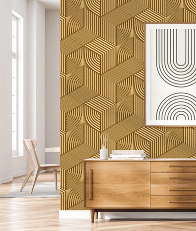 Geometric wallpaper Gilded Geometric Elegance, gold, washable Geometric wallpaper Gilded Geometric Elegance, gold, washable