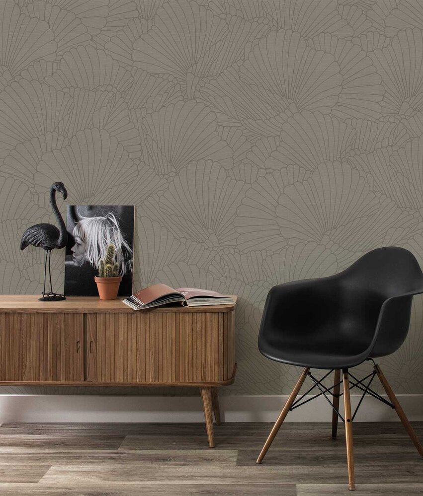 Abstract behang Ginko Leaf Elegance, taupe, afwasbaar Abstract behang Ginko Leaf Elegance, taupe, afwasbaar