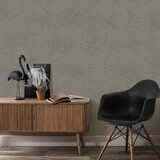 Abstract behang Ginko Leaf Elegance, taupe, afwasbaar