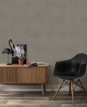Abstract behang Ginko Leaf Elegance, taupe, afwasbaar Abstract behang Ginko Leaf Elegance, taupe, afwasbaar