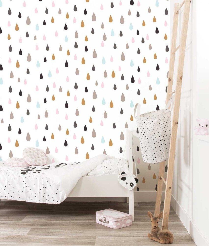 Children's wallpaper Droplet Delight, white, washable