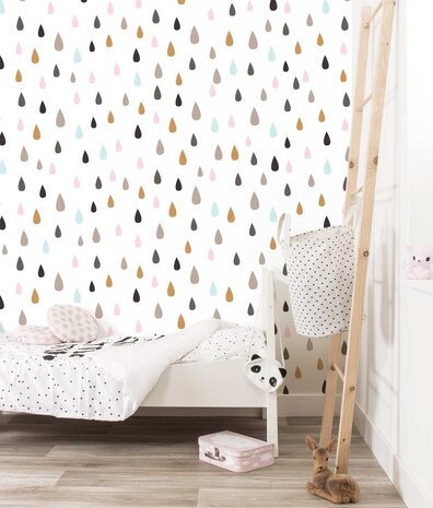 Children's wallpaper Droplet Delight, white, washable