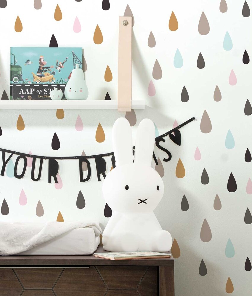 Kinderbehang Droplet Delight, wit, afwasbaar