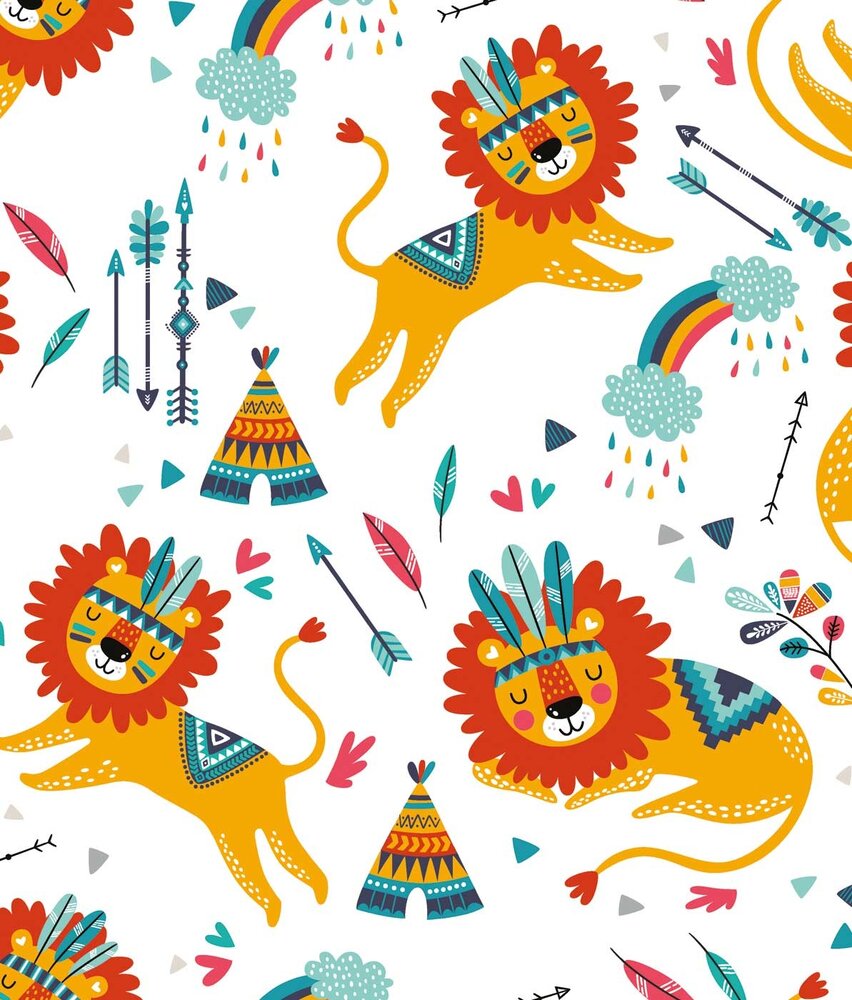 Kinderbehang dieren Lion Cub Haven, afwasbaar Kinderbehang dieren Lion Cub Haven, afwasbaar