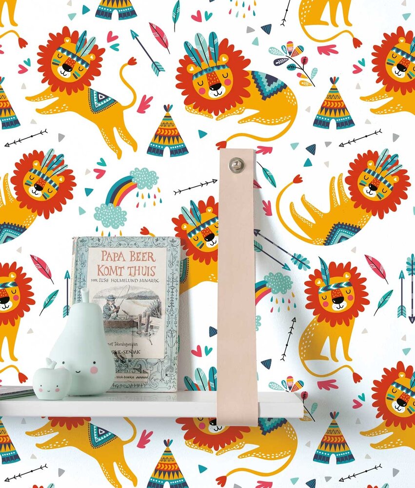 Kinderbehang dieren Lion Cub Haven, afwasbaar Kinderbehang dieren Lion Cub Haven, afwasbaar