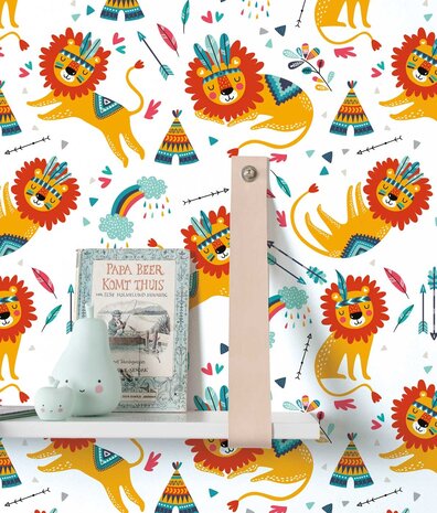 Kinderbehang dieren Lion Cub Haven, afwasbaar Kinderbehang dieren Lion Cub Haven, afwasbaar