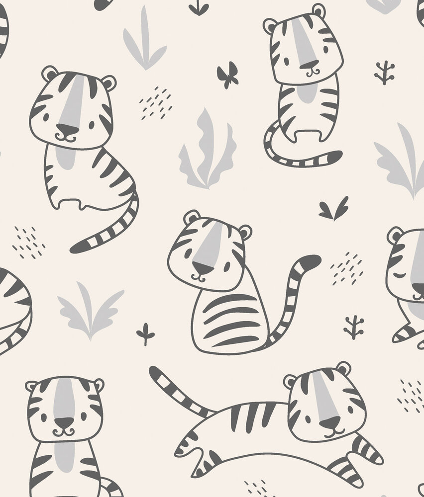 Kinderbehang Cute Tiger Cub, beige, afwasbaar Kinderbehang Cute Tiger Cub, beige, afwasbaar
