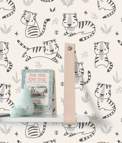 Kinderbehang Cute Tiger Cub, beige, afwasbaar Kinderbehang Cute Tiger Cub, beige, afwasbaar