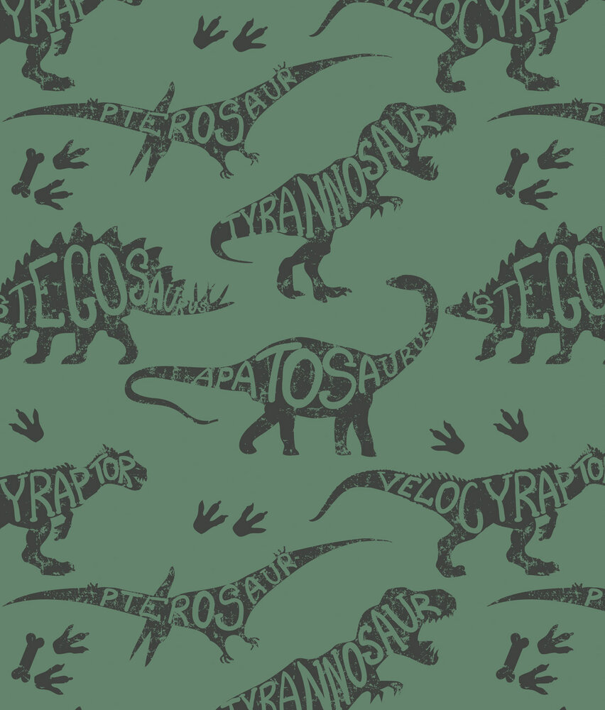 Kinderbehang Jurassic Jungle, groen, afwasbaar Kinderbehang Jurassic Jungle, groen, afwasbaar