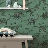 Kindertapete Jurassic Jungle, grün, waschbar Kindertapete Jurassic Jungle, grün, waschbar