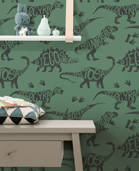 Kindertapete Jurassic Jungle, grün, waschbar Kindertapete Jurassic Jungle, grün, waschbar