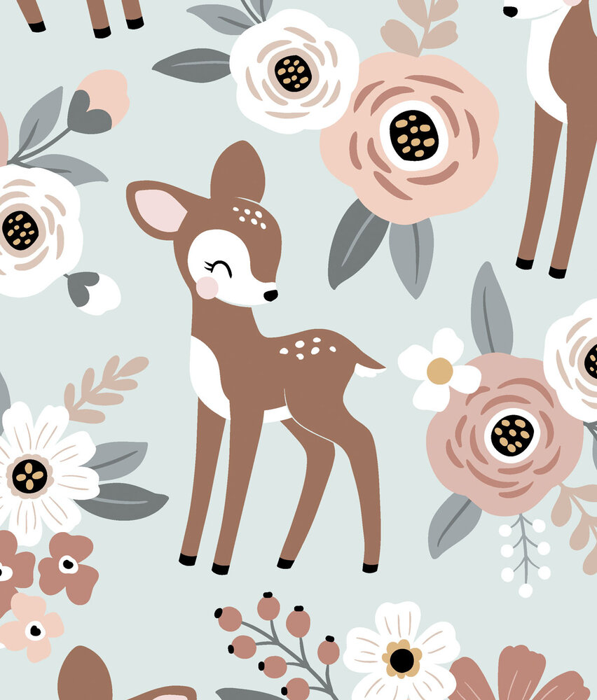 Kinderbehang Retro Deer Delight, pastel, afwasbaar Kinderbehang Retro Deer Delight, pastel, afwasbaar