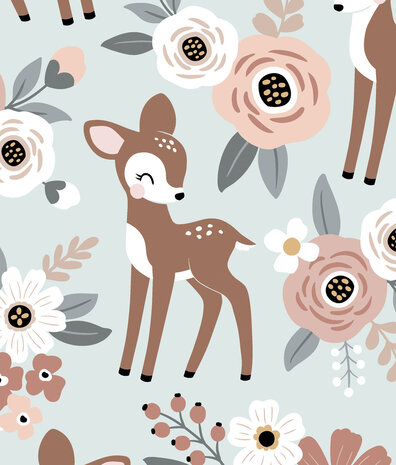 Kinderbehang Retro Deer Delight, pastel, afwasbaar Kinderbehang Retro Deer Delight, pastel, afwasbaar