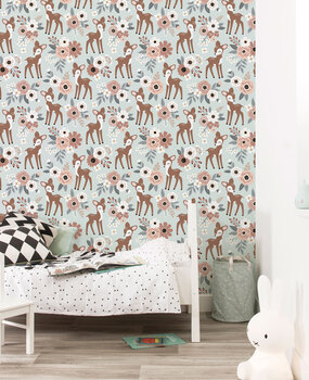 Kinderbehang Retro Deer Delight, pastel, afwasbaar Kinderbehang Retro Deer Delight, pastel, afwasbaar
