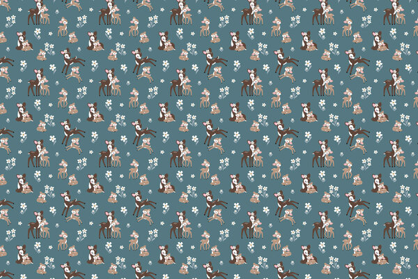 Kindertapete Petrol Vintage Deer, blau, waschbar Kindertapete Petrol Vintage Deer, blau, waschbar