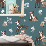 Kinderbehang Petrol Vintage Deer, blauw, afwasbaar Kinderbehang Petrol Vintage Deer, blauw, afwasbaar