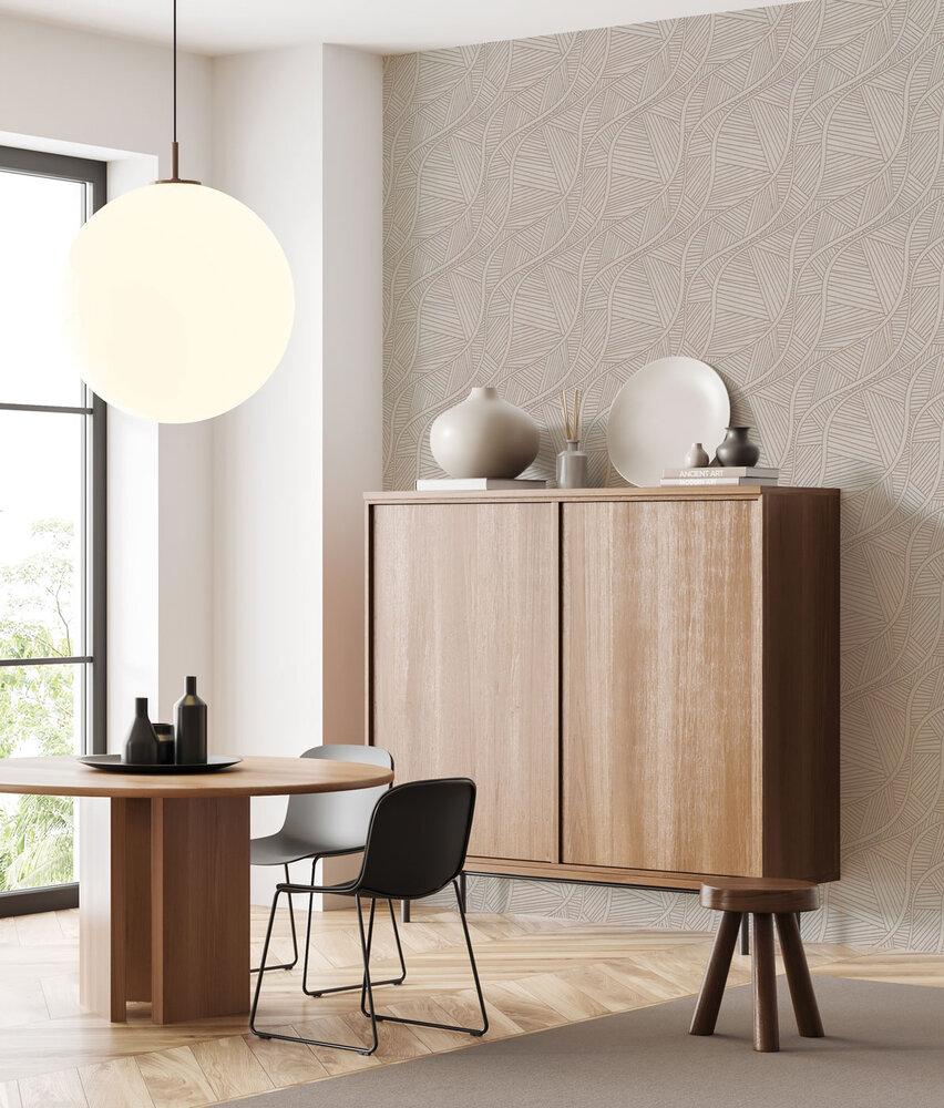 Graphic wallpaper Sakura Waves, beige, washable Graphic wallpaper Sakura Waves, beige, washable