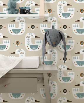 Kindertapete Nordic Birds, beige, waschbar Kindertapete Nordic Birds, beige, waschbar