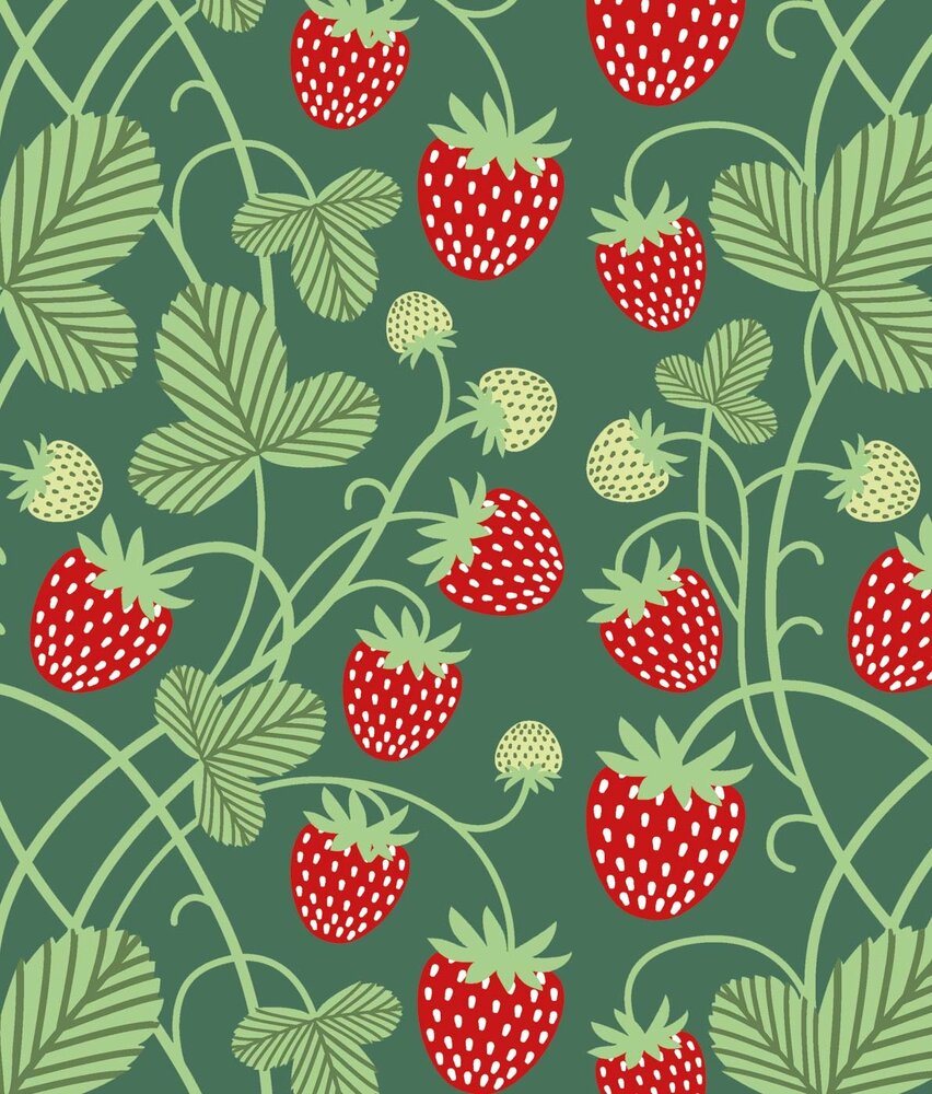 Kinderbehang Strawberry Fields, groen, afwasbaar Kinderbehang Strawberry Fields, groen, afwasbaar