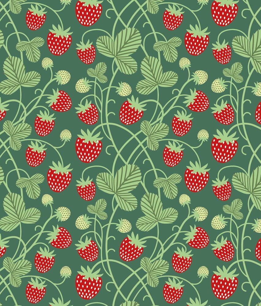 Kinderbehang Strawberry Fields, groen, afwasbaar Kinderbehang Strawberry Fields, groen, afwasbaar