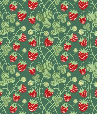 Kinderbehang Strawberry Fields, groen, afwasbaar Kinderbehang Strawberry Fields, groen, afwasbaar