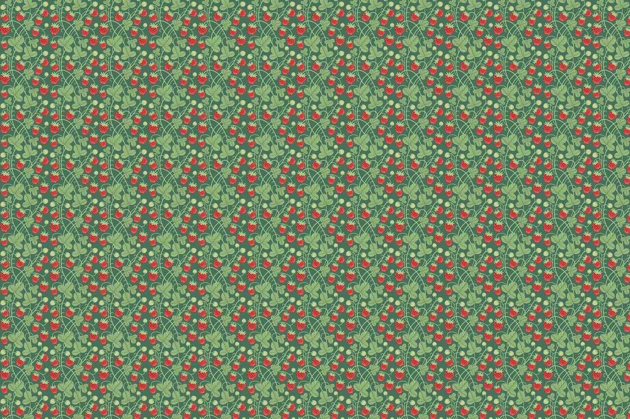 Kinderbehang Strawberry Fields, groen, afwasbaar Kinderbehang Strawberry Fields, groen, afwasbaar