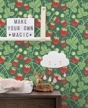 Children's wallpaper Strawberry Fields, green, washable Children's wallpaper Strawberry Fields, green, washable