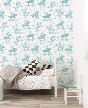 Kindertapete Wild Cowboys, blau, waschbar Kindertapete Wild Cowboys, blau, waschbar