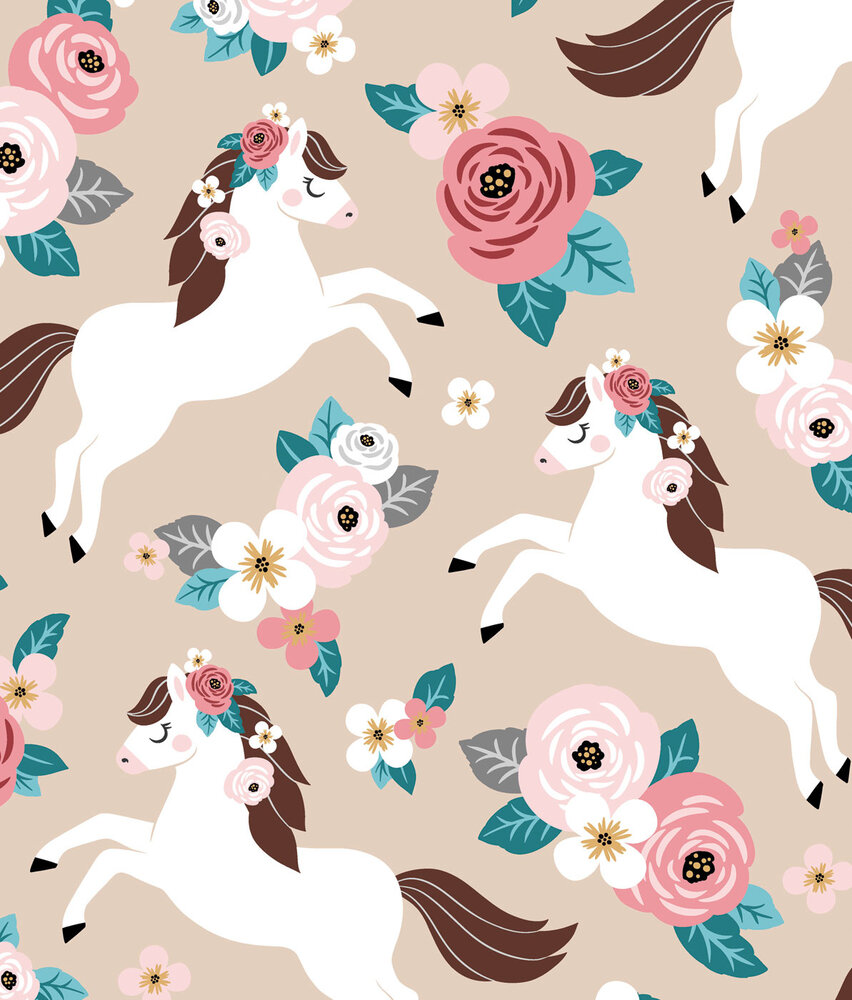 Kinderbehang Pony Paradise, beige, afwasbaar Kinderbehang Pony Paradise, beige, afwasbaar