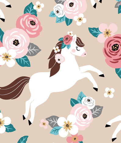 Kinderbehang Pony Paradise, beige, afwasbaar Kinderbehang Pony Paradise, beige, afwasbaar