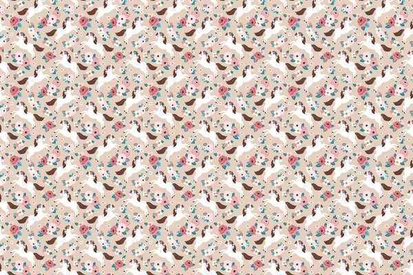 Kinderbehang Pony Paradise, beige, afwasbaar Kinderbehang Pony Paradise, beige, afwasbaar