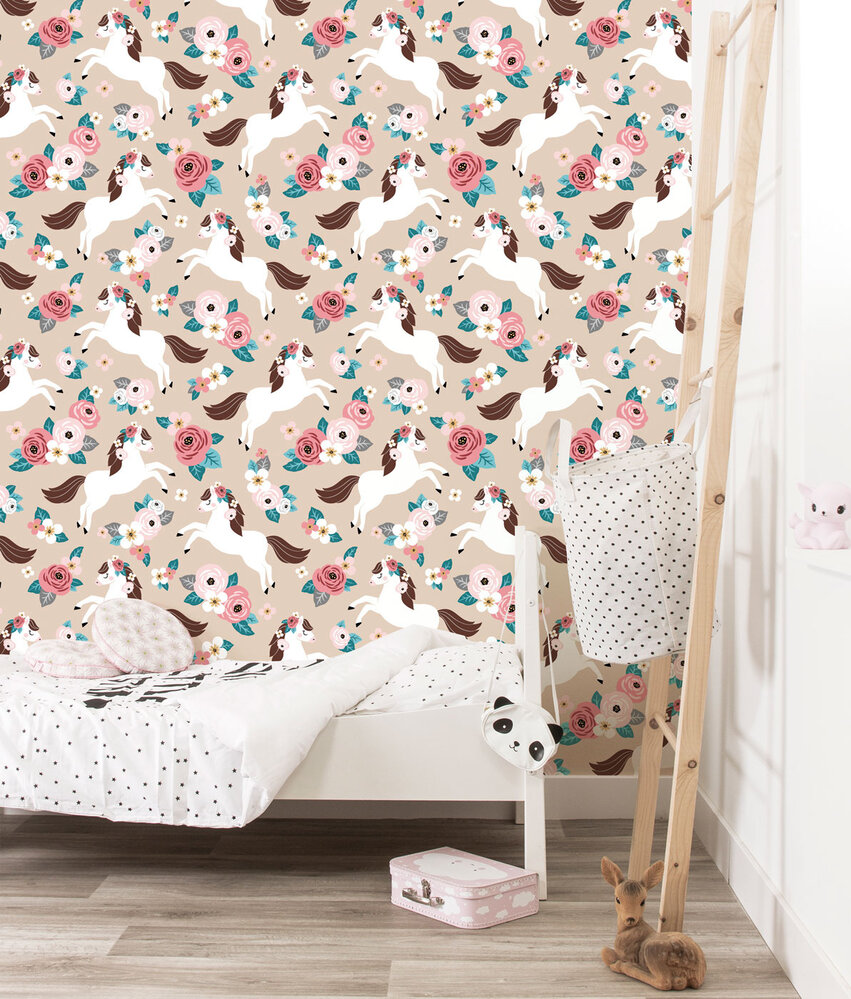 Kinderbehang Pony Paradise, beige, afwasbaar Kinderbehang Pony Paradise, beige, afwasbaar