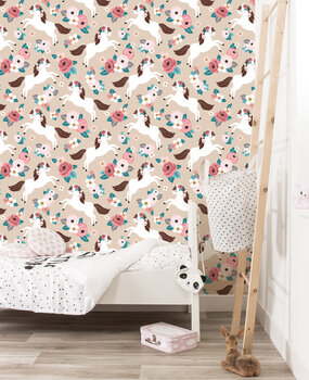 Kinderbehang Pony Paradise, beige, afwasbaar Kinderbehang Pony Paradise, beige, afwasbaar