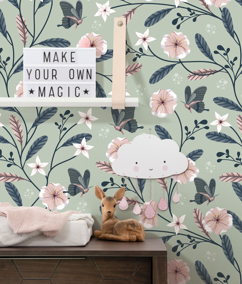 Kindertapete Charming Garden, grün, waschbar Kindertapete Charming Garden, grün, waschbar