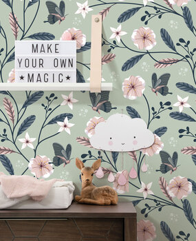 Children's wallpaper Charming Garden, green, washable Children's wallpaper Charming Garden, green, washable