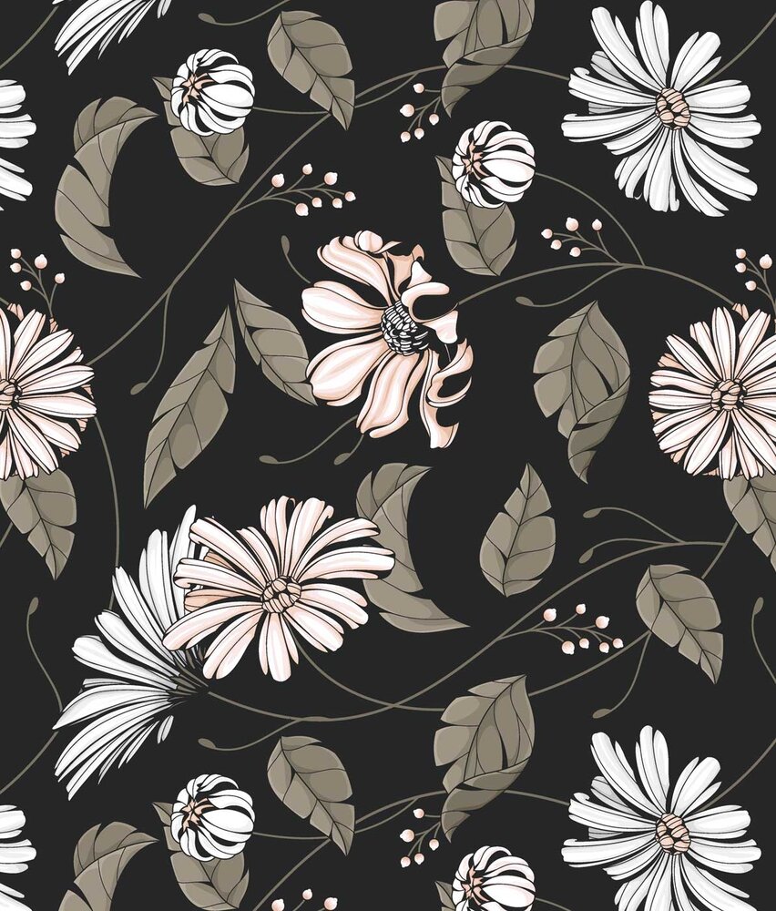Blumentapete Graphic Flower Harmony, schwarz, waschbar Blumentapete Graphic Flower Harmony, schwarz, waschbar