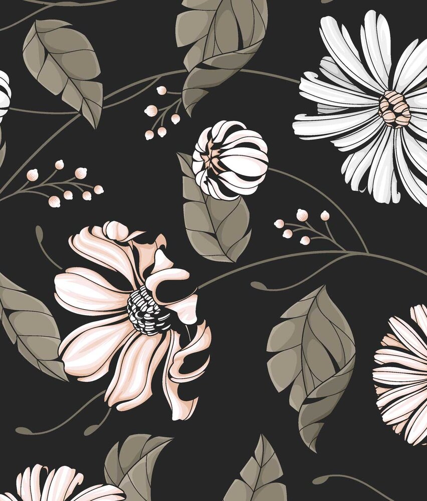 Blumentapete Graphic Flower Harmony, schwarz, waschbar Blumentapete Graphic Flower Harmony, schwarz, waschbar