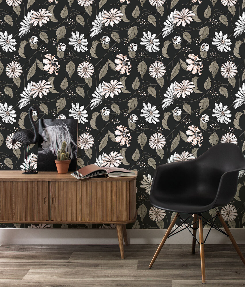 Blumentapete Graphic Flower Harmony, schwarz, waschbar Blumentapete Graphic Flower Harmony, schwarz, waschbar