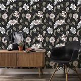 Floral wallpaper Graphic Flower Harmony, black, washable Floral wallpaper Graphic Flower Harmony, black, washable