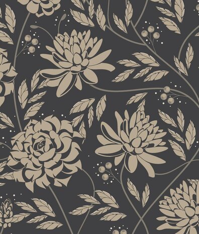 Bloemen behang Floral Chique, bruin, afwasbaar Bloemen behang Floral Chique, bruin, afwasbaar